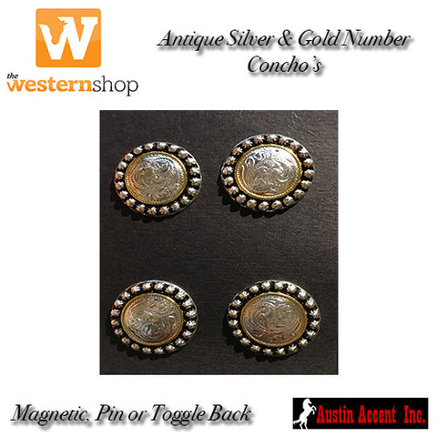 Austin Accent Antique Silver and Gold Detail Number Concho's - 1"